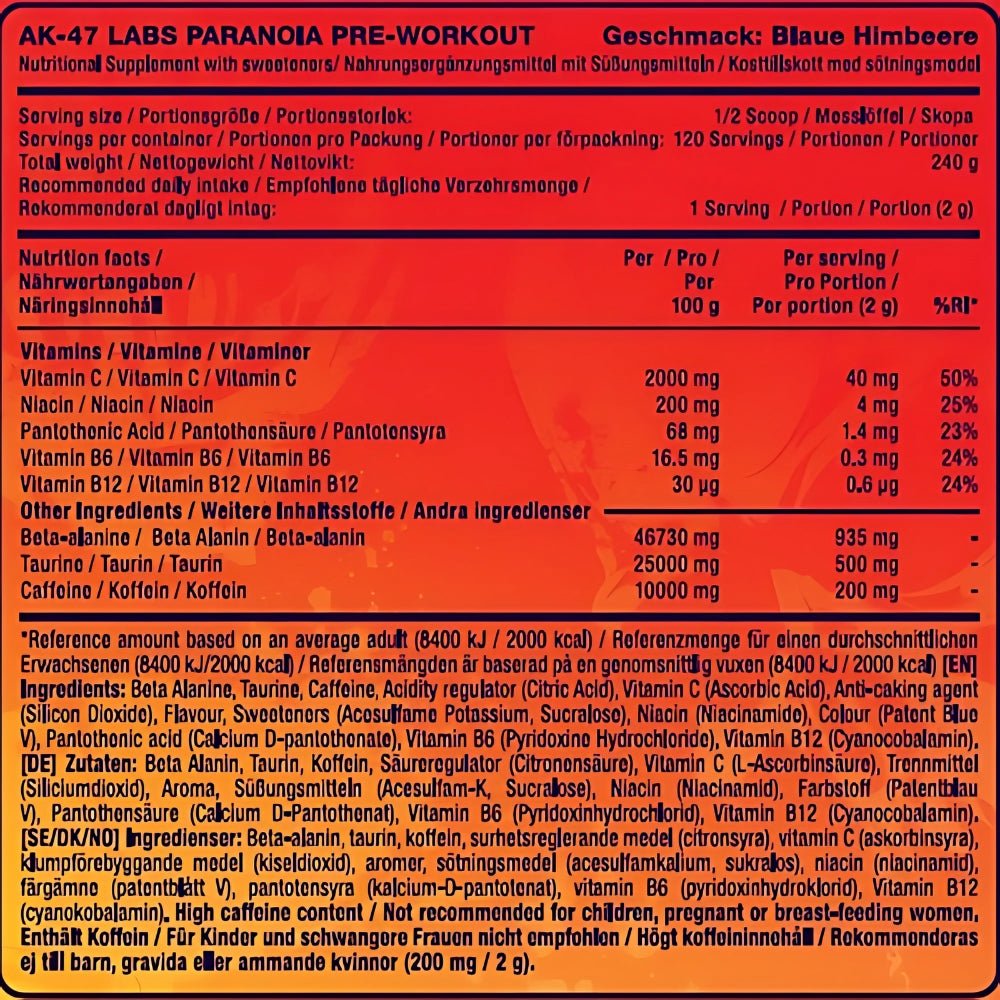 AK - 47 Labs Pre - Workout 120 scoops (per scoop of 2g: 200mg caffeine, 1g beta alanine) 8437018751099 - The Supplement Warehouse Pte Ltd
