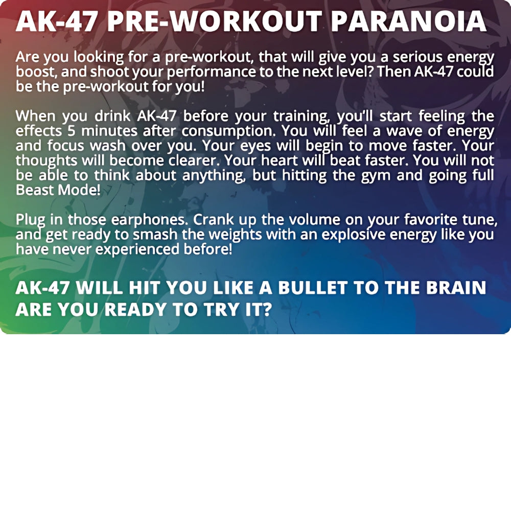 AK-47 Labs Pre-Workout 120 scoops (per scoop of 2g: 200mg caffeine, 1g beta alanine)