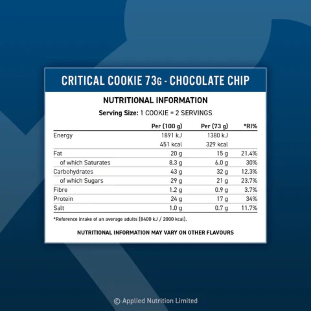 Applied Critical Cookie 73g High Protein Cookie (17g Protein, 329 Cal, HALAL) 634158940033 - The Supplement Warehouse Pte Ltd