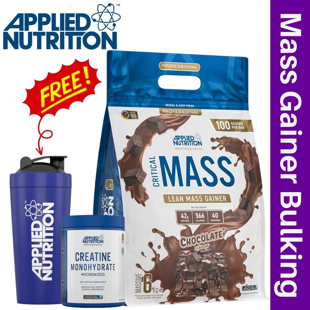 Applied Critical Mass Professional 6 kg + Creatine 500g + Stainless Steel Shaker Gaining Bundle - The Supplement Warehouse Pte Ltd