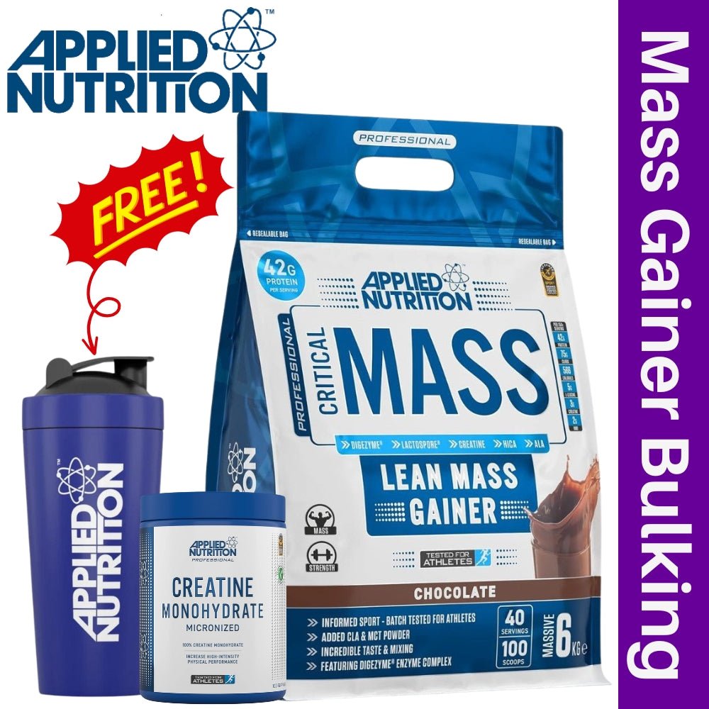 Applied Critical Mass Professional 6 kg + Creatine 500g + Stainless Steel Shaker Gaining Bundle - The Supplement Warehouse Pte Ltd