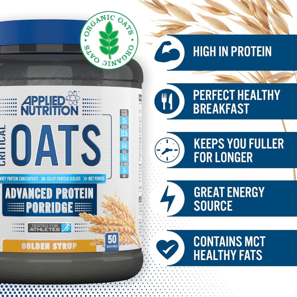 Applied Critical Organic Oats Protein Porridge 3kg 50 scoops HALAL (per scoop: 23g protein 23g carb 238 cal) 634158758782 - The Supplement Warehouse Pte Ltd