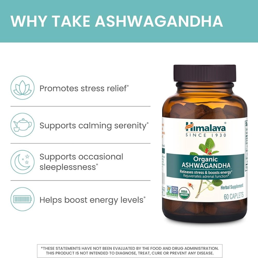 Himalaya Organic Ashwagandha Natural Remedy 60 caps 605069401012 - The Supplement Warehouse Pte Ltd