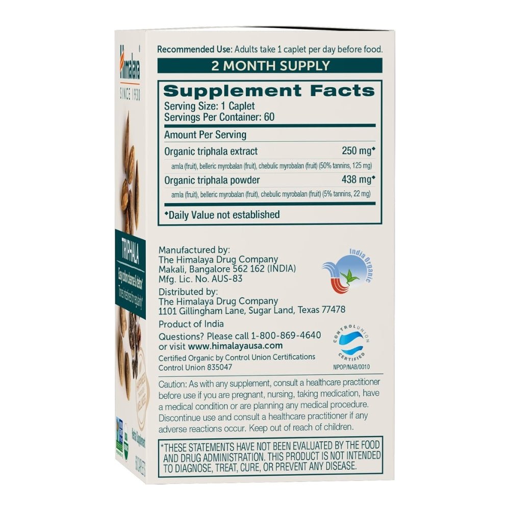 Himalaya Organic Triphala Bowel Wellness 60 veg caplets 605069404013 - The Supplement Warehouse Pte Ltd