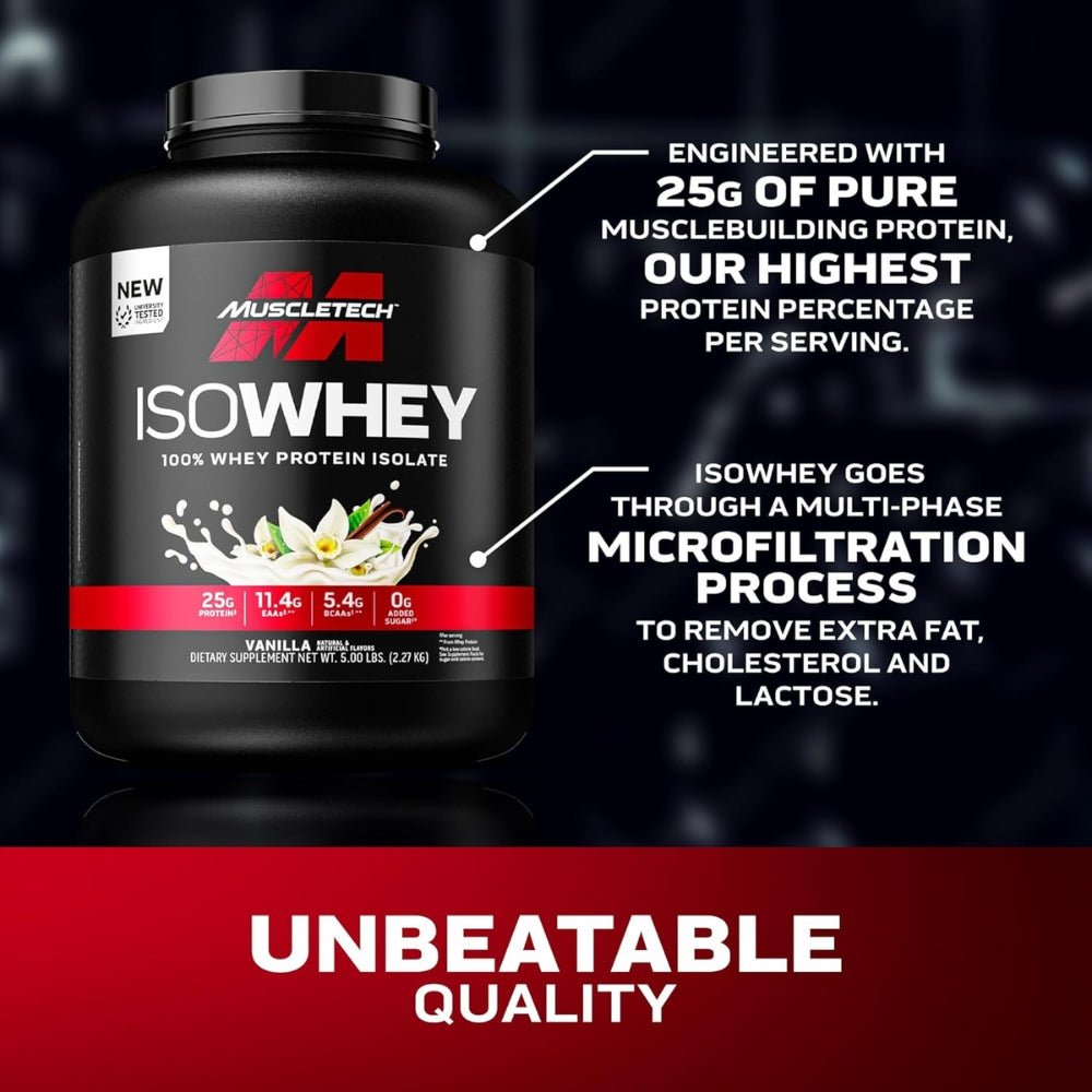 MuscleTech Iso Whey Protein Isolate (per 32g scoop: 25g protein, 110 cal) 5 lbs 631656717600 - The Supplement Warehouse Pte Ltd