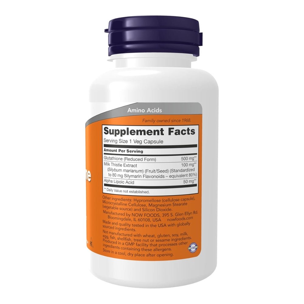 NOW Glutathione (incl Milk Thistle & ALA) Detox Support 500mg 60 veg caps 733739001047 - The Supplement Warehouse Pte Ltd