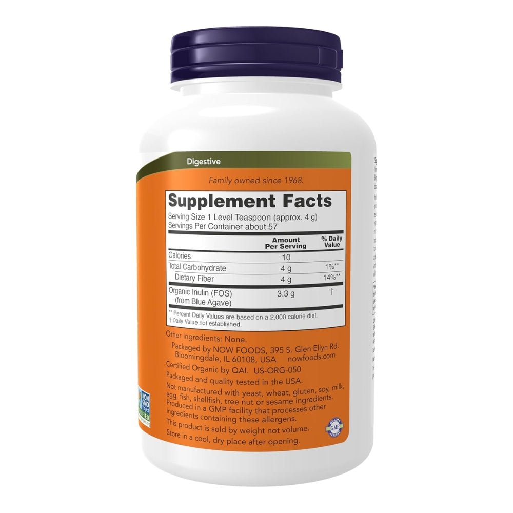 NOW Inulin Prebiotic Powder, Certified Organic 733739029447 - The Supplement Warehouse Pte Ltd
