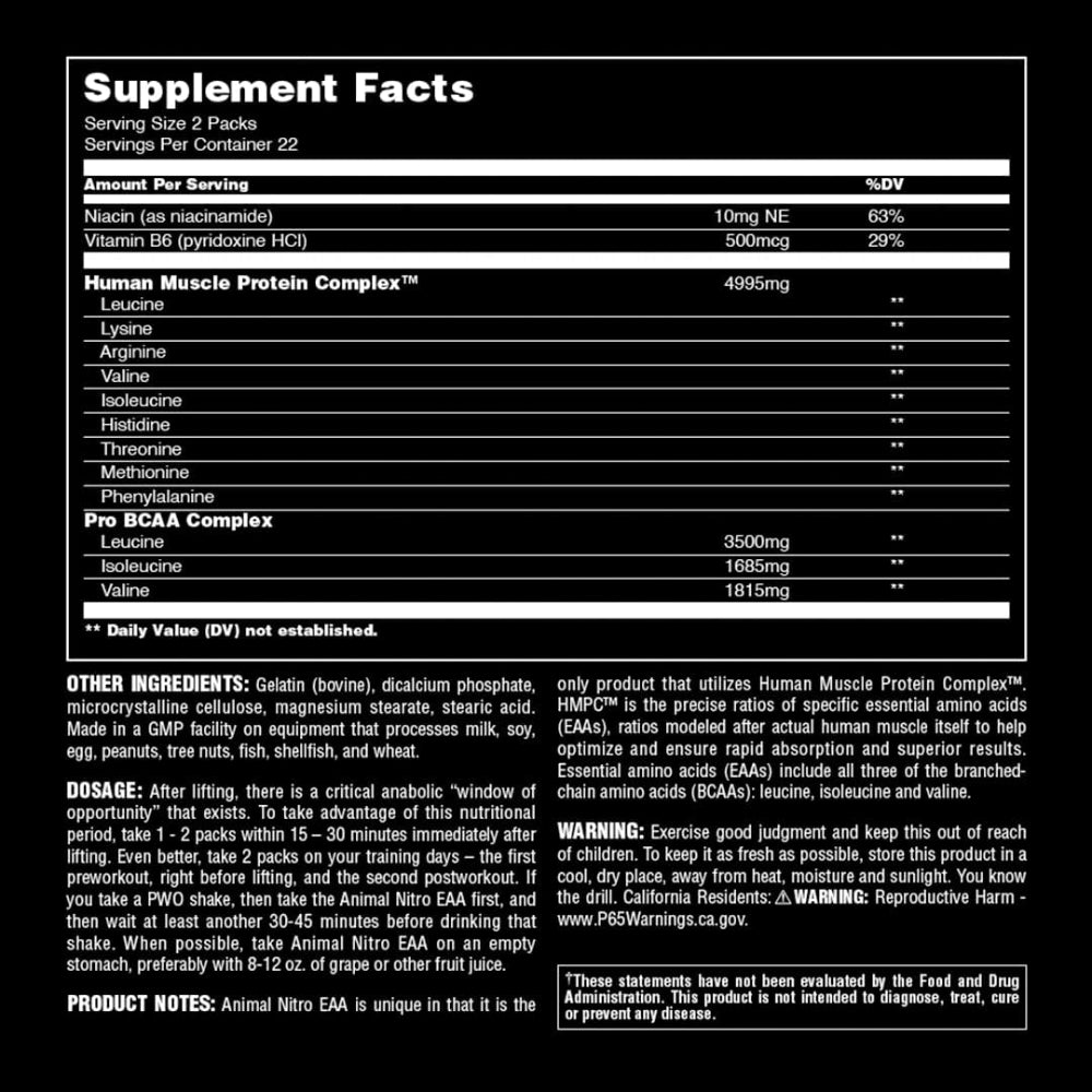 Universal Nutrition Animal Nitro EAA 44 packs 039442030351- The Supplement Warehouse Pte Ltd