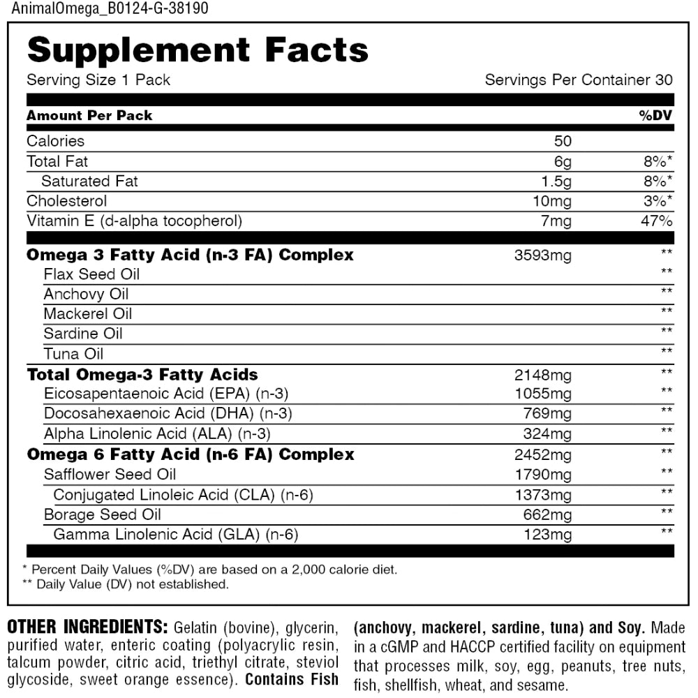 Universal Nutrition Animal Omega (HALAL) 30 packs (Free Animal Icon Tee XL only) 039442030580 - The Supplement Warehouse Pte Ltd
