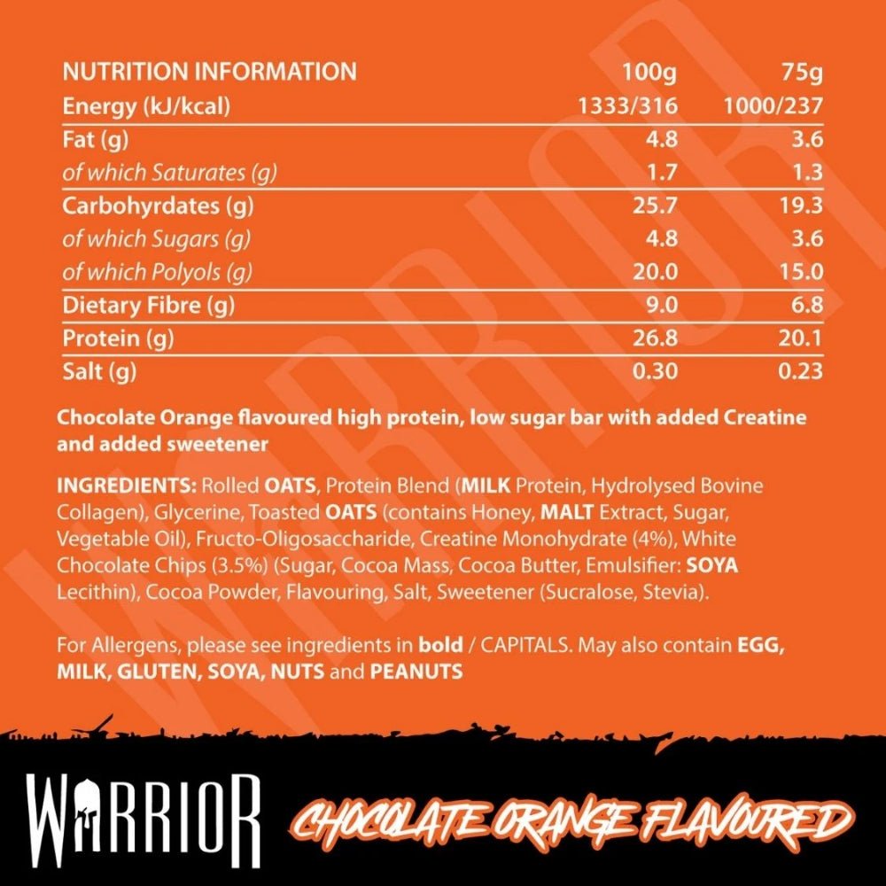 Warrior Creatine Protein Bar (Strength, Muscle, Recovery) 75g 5060756347205 - The Supplement Warehouse Pte Ltd