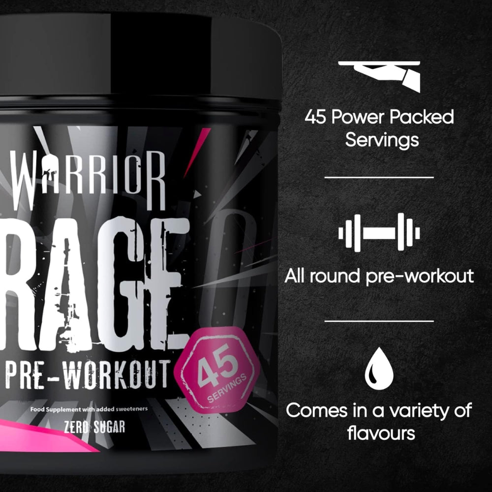 Warrior Rage Pre - Workout 392g 45 srv (contains 300mg Caffeine, Creatine, Beta Alanine, BCAA, Arginine, Citrulline) 5060424707355 - The Supplement Warehouse Pte Ltd