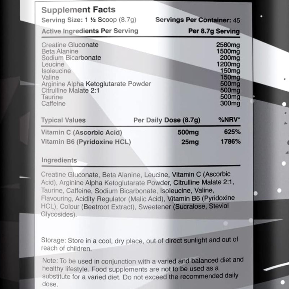 Warrior Rage Pre - Workout 392g 45 srv (contains 300mg Caffeine, Creatine, Beta Alanine, BCAA, Arginine, Citrulline) 5060424707355 - The Supplement Warehouse Pte Ltd