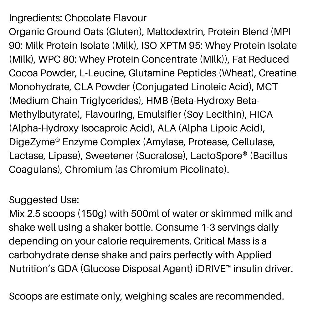 Applied Critical Mass Professional Lean Mass Gainer (HALAL) 634158793882- The Supplement Warehouse Pte Ltd