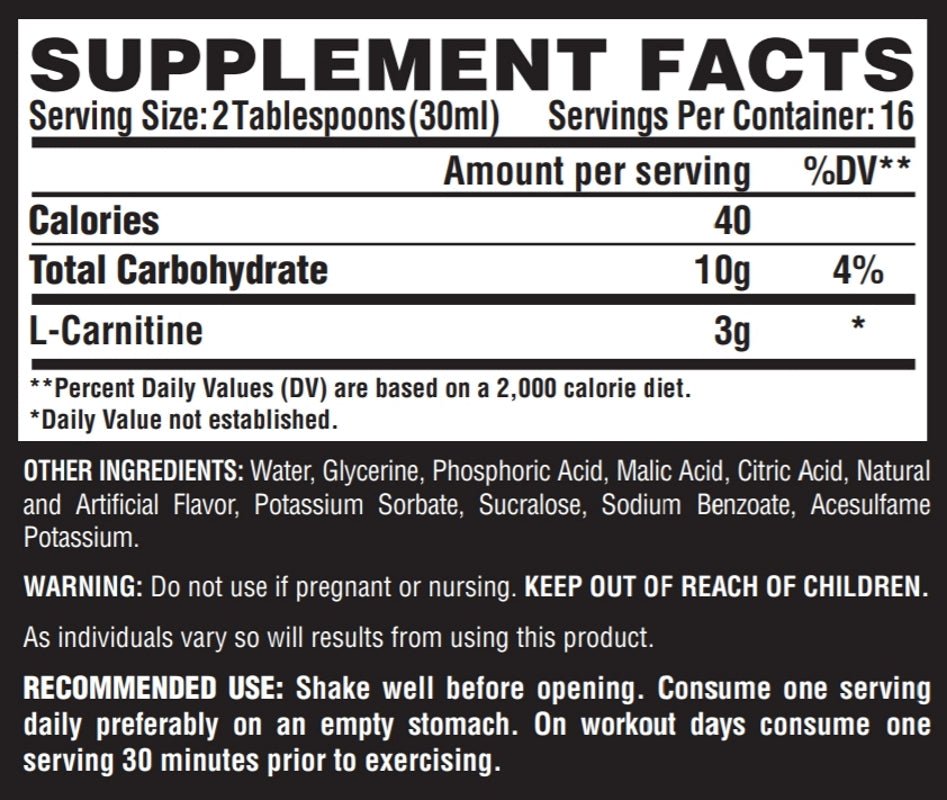 Nutrex Liquid Carnitine 3000 16 servings 480ml 857268005410- The Supplement Warehouse Pte Ltd