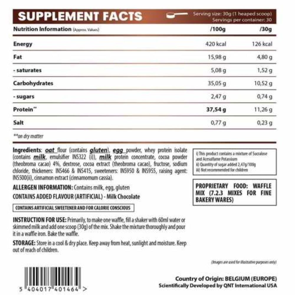 QNT Belgian Waffles Protein Multi Purpose Mix 30srv 480g 5425002408800- The Supplement Warehouse Pte Ltd