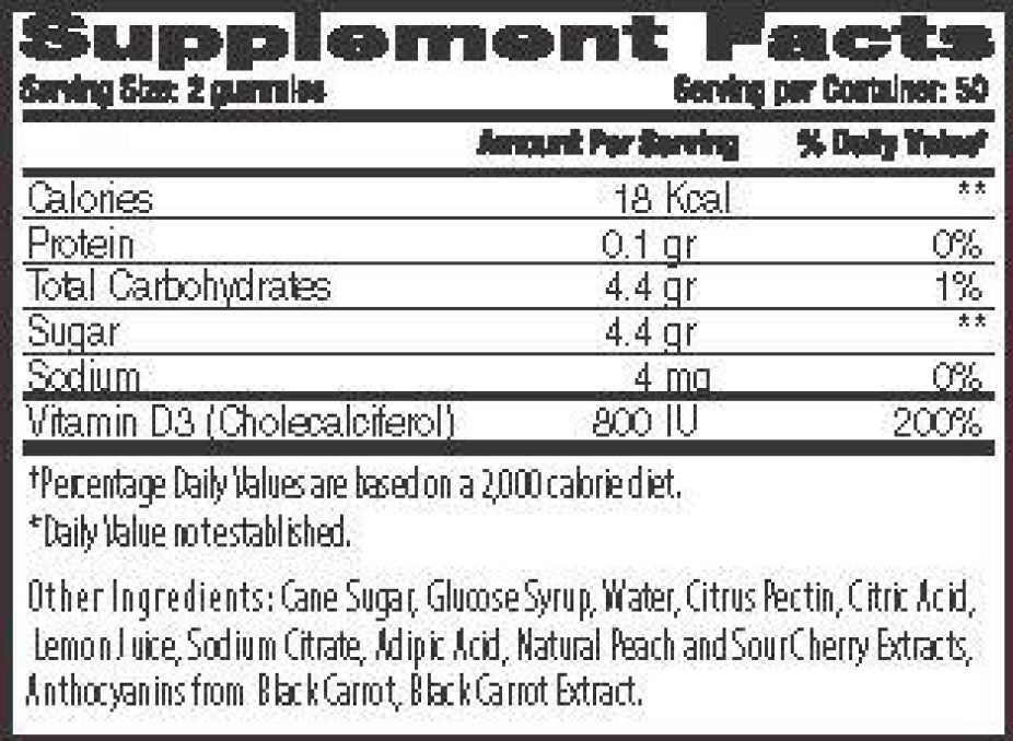 The Gummies Co Vitamin D 100 Gummies Peach & Sour Cherry 639738166414- The Supplement Warehouse Pte Ltd