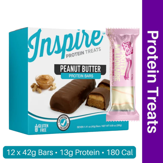 Inspire Protein Treats Bar 7 x 40g Box + Millionaire 50g Bar Bundle