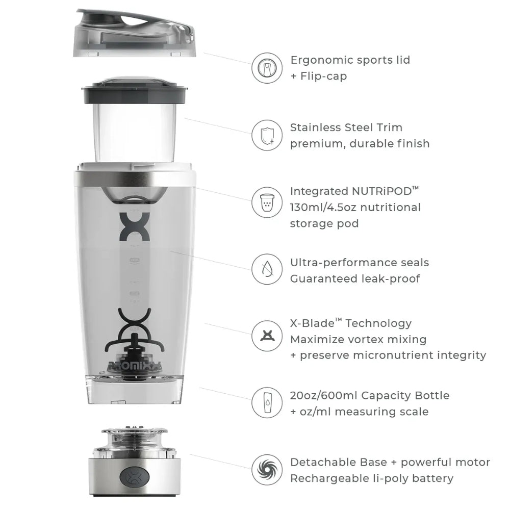 PROMIXX PRO Stainless Steel Vortex Mixer 600ml + Storage Pod 130ml