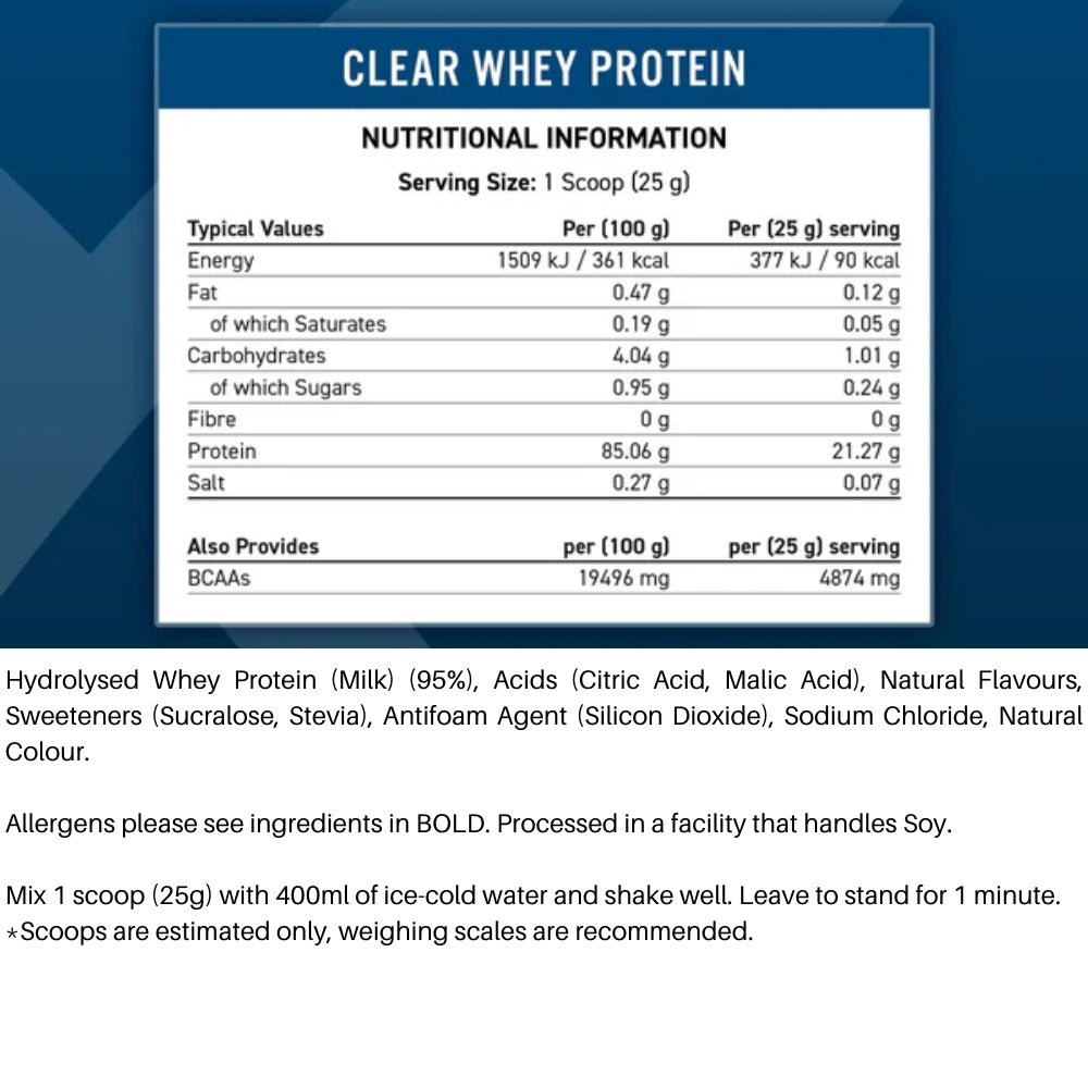 Applied Clear Whey Hydrolysed Whey Protein Isolate (per 25g scoop: 21.3g protein, 1g carb, 90 cal) HALAL 658556043806 - The Supplement Warehouse Pte Ltd