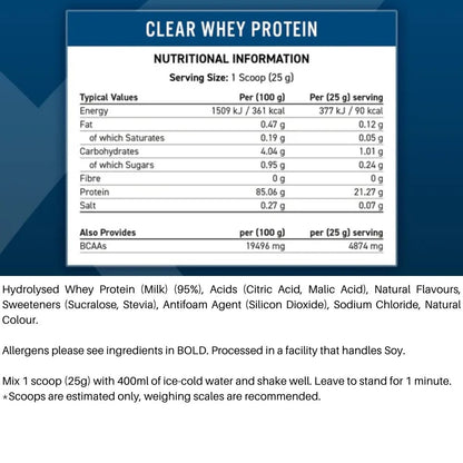 Applied Clear Whey Hydrolysed Whey Protein Isolate (per 25g scoop: 21.3g protein, 1g carb, 90 cal) HALAL 658556043806 - The Supplement Warehouse Pte Ltd