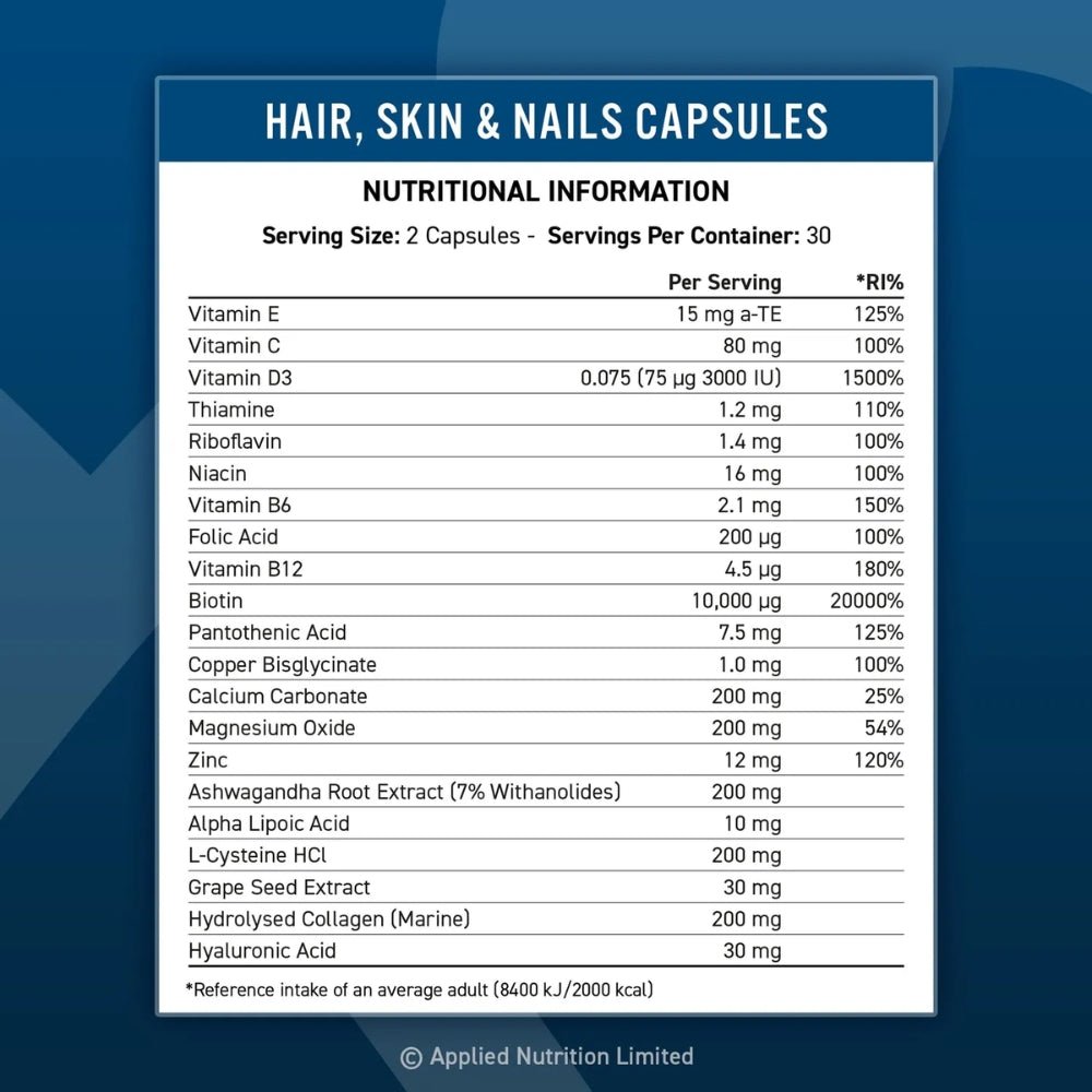 Applied Hair Skin and Nails Collagen 60 Veg Caps 5056555200551 - The Supplement Warehouse Pte Ltd