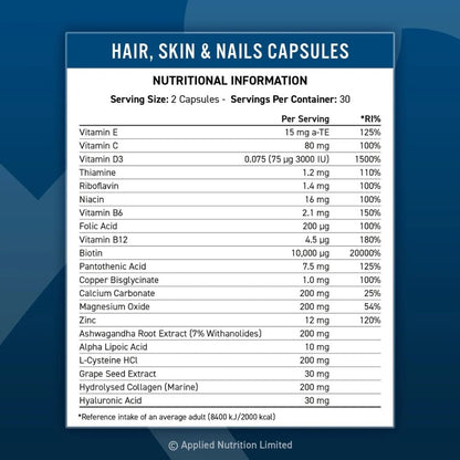 Applied Hair Skin and Nails Collagen 60 Veg Caps 5056555200551 - The Supplement Warehouse Pte Ltd