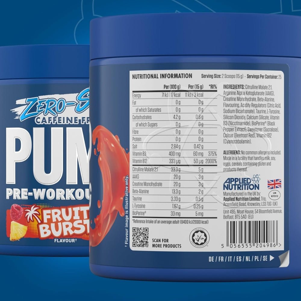 Applied Pump 3G ZERO Pre - Workout Caffeine Free (HALAL) 375g 5056555204993 - The Supplement Warehouse Pte Ltd