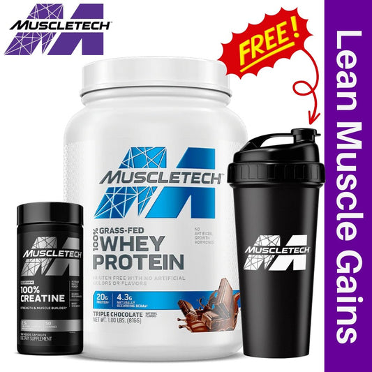 MuscleTech Grassfed Whey 1.8 lb + Creatine 100 caps + Free Shaker Bundle - The Supplement Warehouse Pte Ltd