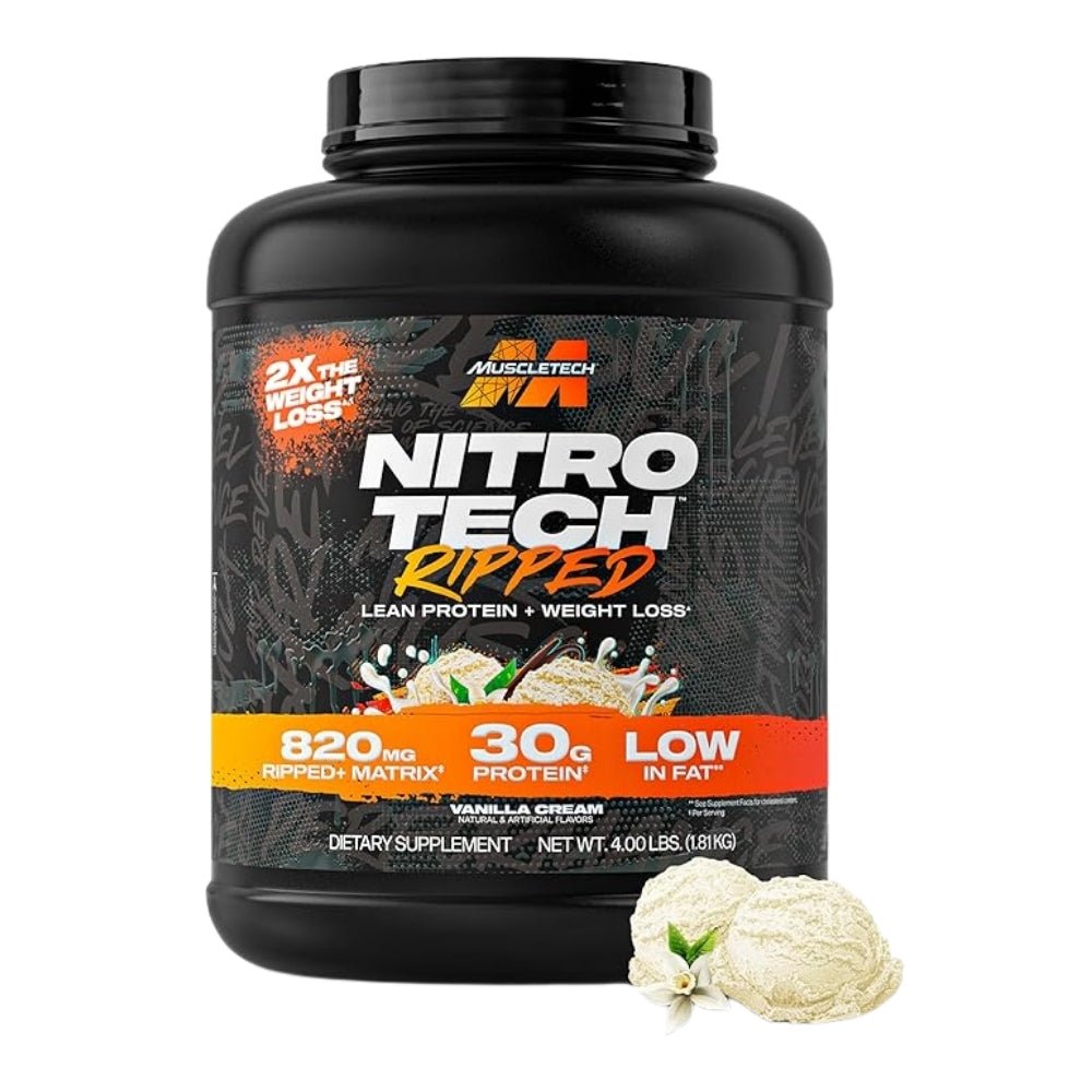 MuscleTech Nitro Tech Ripped Whey Protein 4 lbs (30g protein, 3g carb, 150 cal, carnitine) 631656709575 - The Supplement Warehouse Pte Ltd