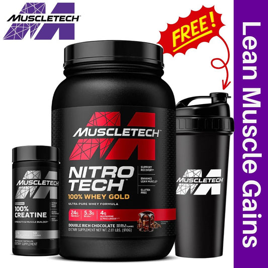 MuscleTech Nitro Tech Whey Gold 2 lbs + Creatine 100 Capsules + Free Shaker Bundle - The Supplement Warehouse Pte Ltd