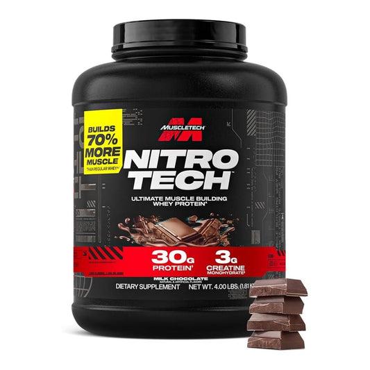 MuscleTech Nitro Tech Whey Protein 4 lbs (30g protein, 4g carbs, 160 cal, 3g creatine) 631656703283 - The Supplement Warehouse Pte Ltd