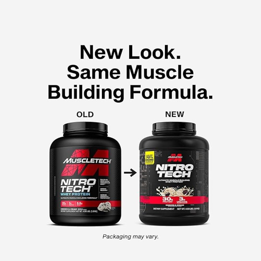 MuscleTech Nitro Tech Whey Protein 4 lbs (30g protein, 4g carbs, 160 cal, 3g creatine) 631656703290 - The Supplement Warehouse Pte Ltd
