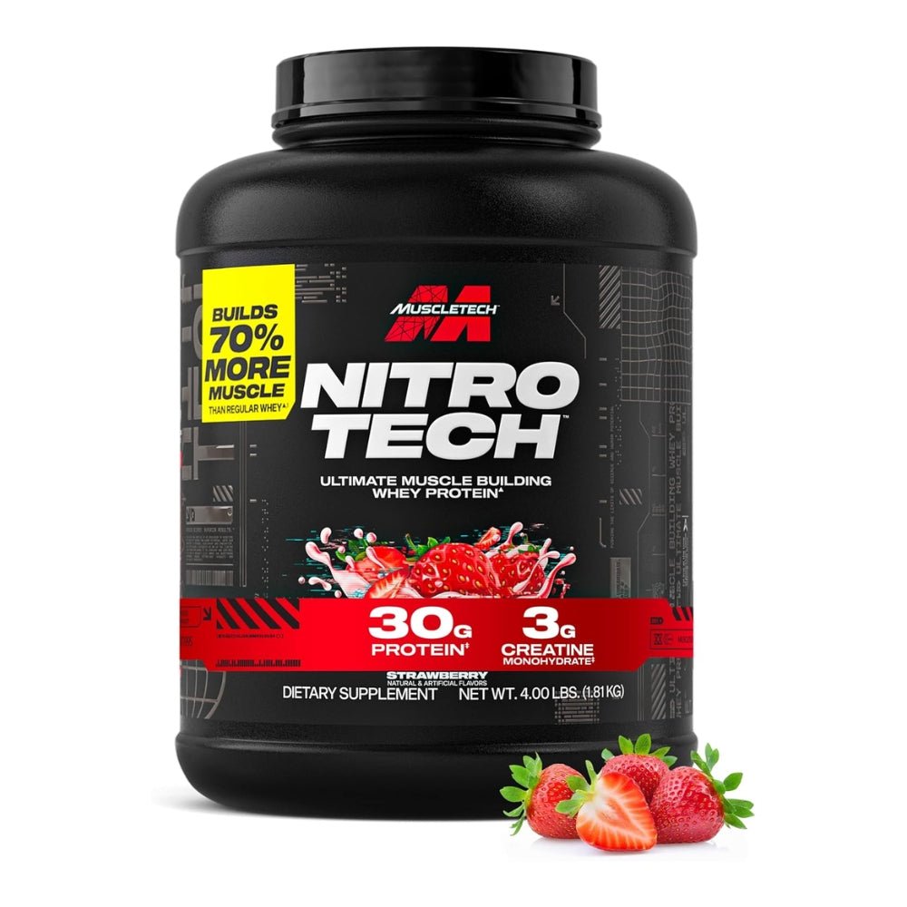MuscleTech Nitro Tech Whey Protein 4 lbs (30g protein, 4g carbs, 160 cal, 3g creatine) 631656703306 - The Supplement Warehouse Pte Ltd