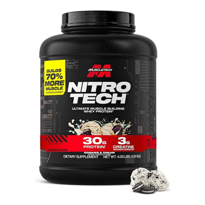 MuscleTech Nitro Tech Whey Protein 4 lbs (30g protein, 4g carbs, 160 cal, 3g creatine) 631656703313 - The Supplement Warehouse Pte Ltd