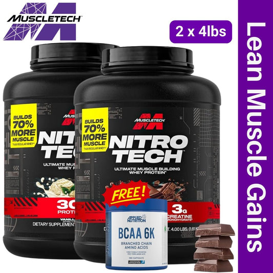 MuscleTech NitroTech Whey 4 lbs Twin Bundle + Free BCAA 300 caps  - The Supplement Warehouse Pte Ltd