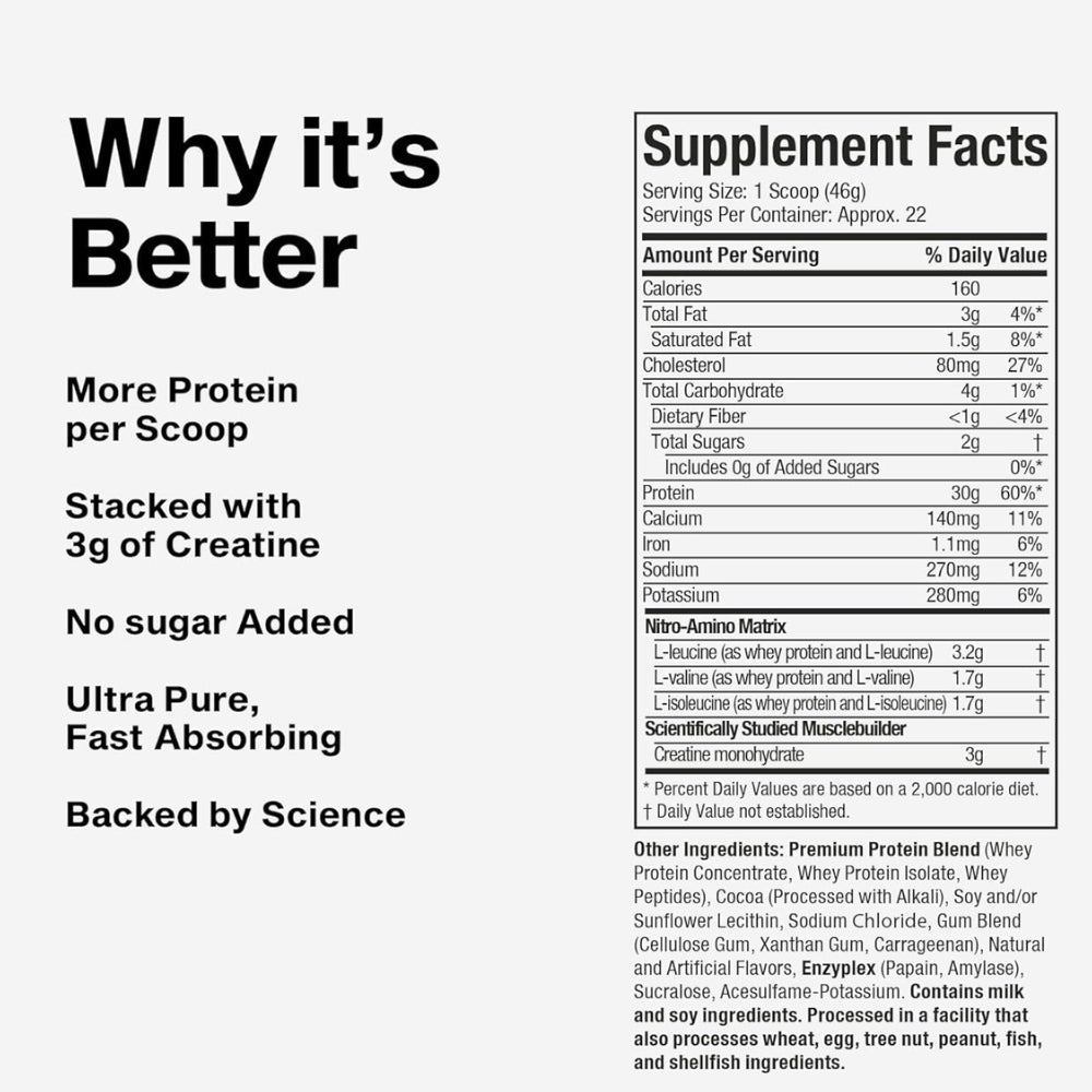 MuscleTech Nitro Tech Whey Protein 4 lbs (30g protein, 4g carbs, 160 cal, 3g creatine)