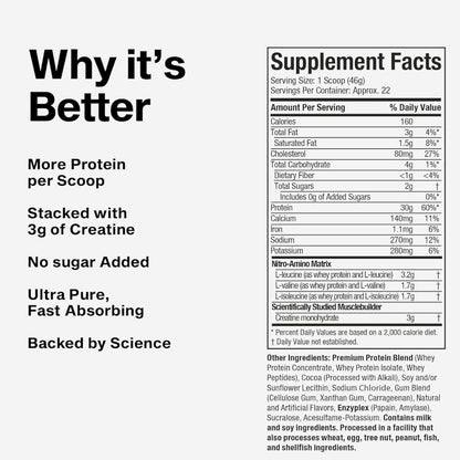 MuscleTech Nitro Tech Whey Protein 4 lbs (30g protein, 4g carbs, 160 cal, 3g creatine)