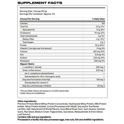 MuscleTech Nitro Tech Ripped Whey Protein 4 lbs (30g protein, 3g carb, 150 cal, carnitine)