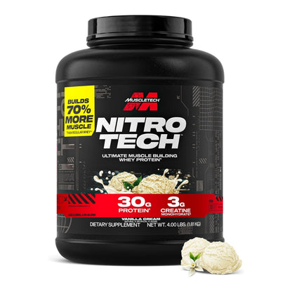 MuscleTech Nitro Tech Whey Protein 4 lbs (30g protein, 4g carbs, 160 cal, 3g creatine)