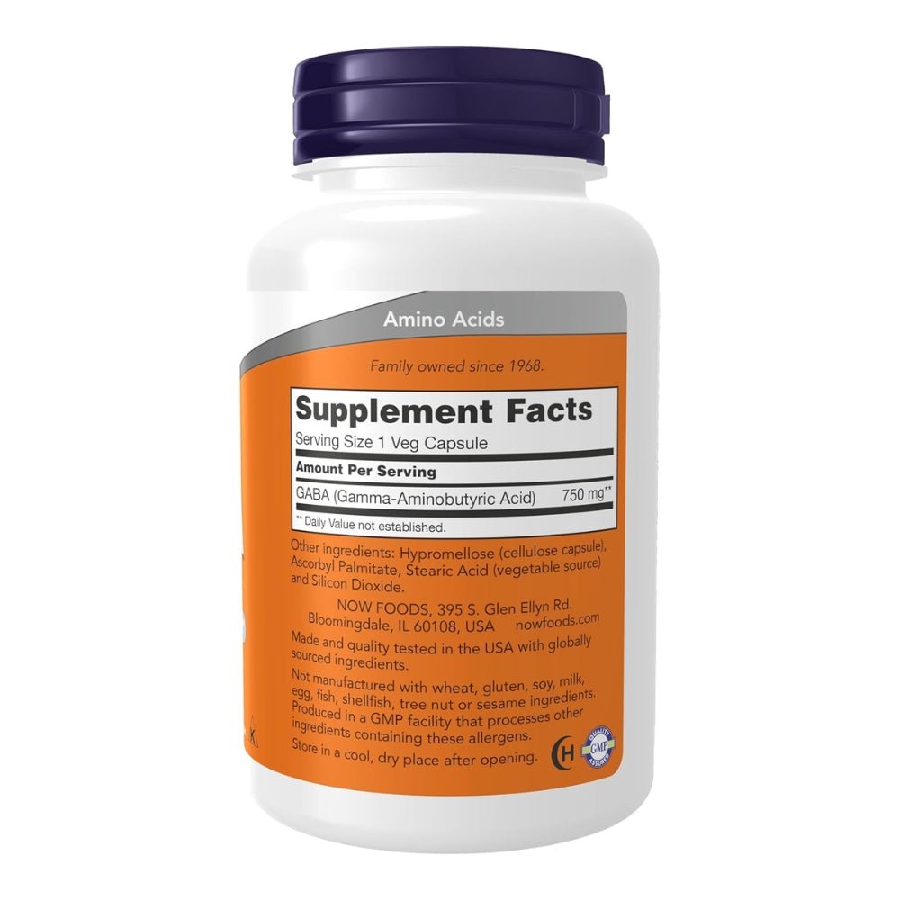 NOW GABA 750mg (promotes relaxation) 100 veg caps 733739000897 - The Supplement Warehouse Pte Ltd