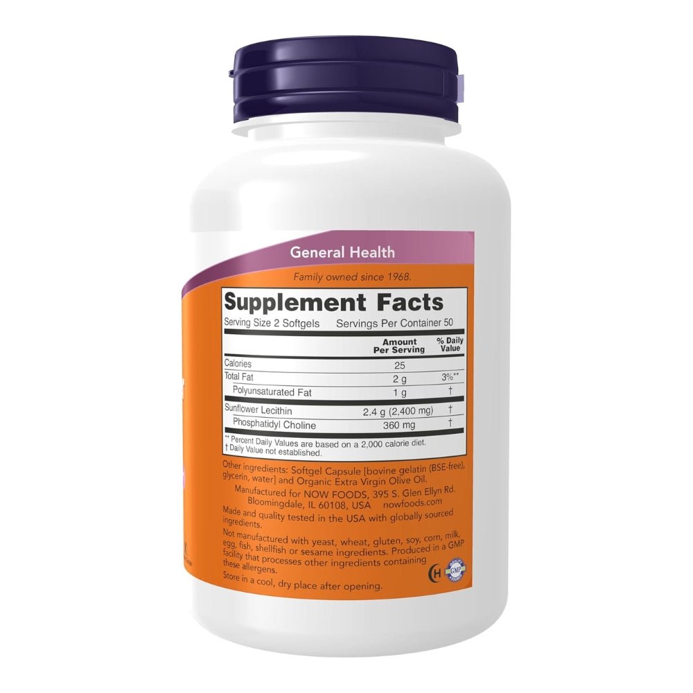 NOW Sunflower Lecithin 1200 mg (Brain & Body Booster) 733739023117 - The Supplement Warehouse Pte Ltd