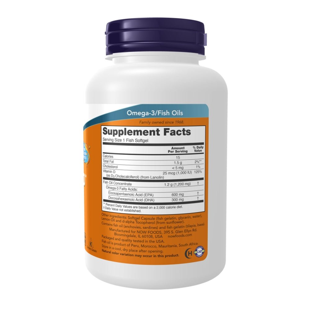 NOW Ultra Omega 3 - D™ Fish Oil + 1000IU Vitamin D3 (Fish Gelatin) Fish Softgels 733739016638 - The Supplement Warehouse Pte Ltd