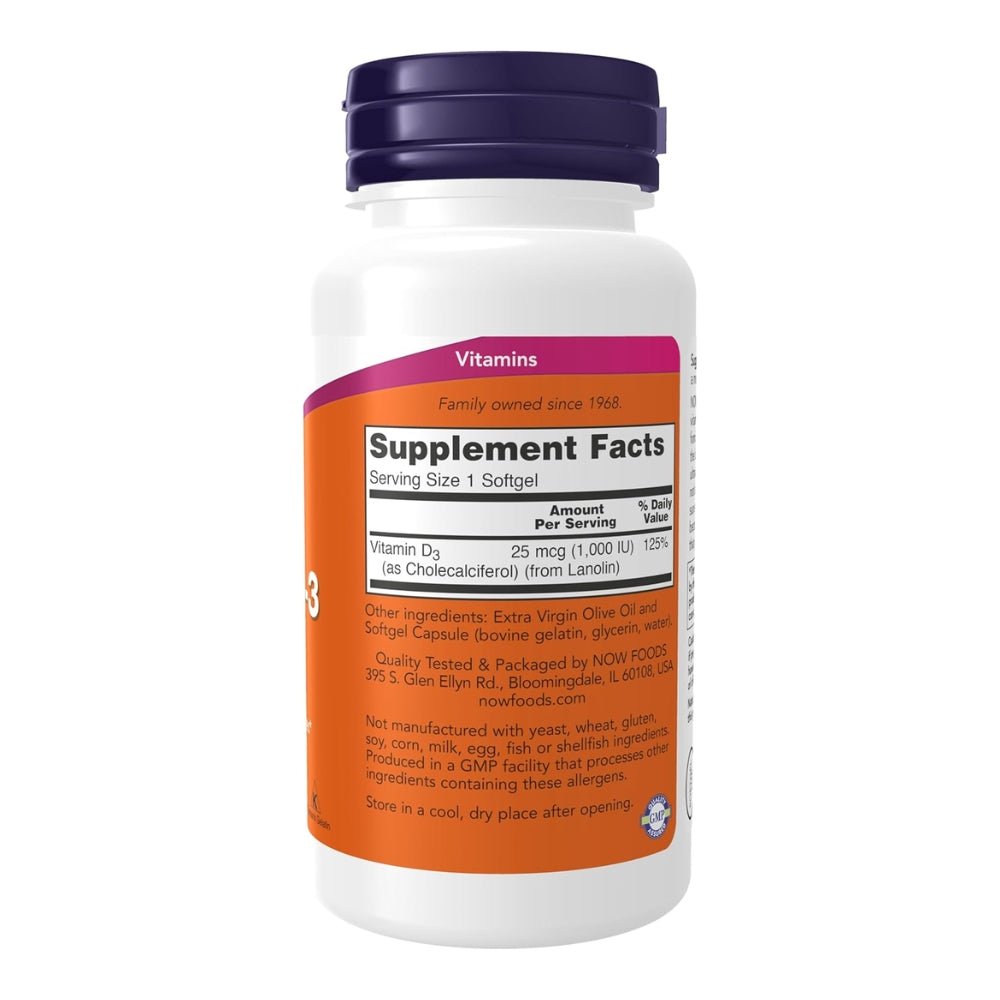 NOW Vitamin D - 3 softgels 733739003645 - The Supplement Warehouse Pte Ltd