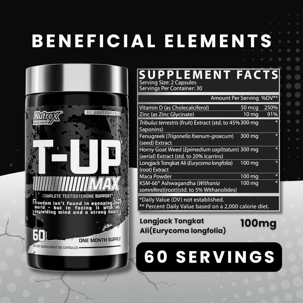 Nutrex T-UP Max 60 veg caps x02/27 850046504969- The Supplement Warehouse Pte Ltd