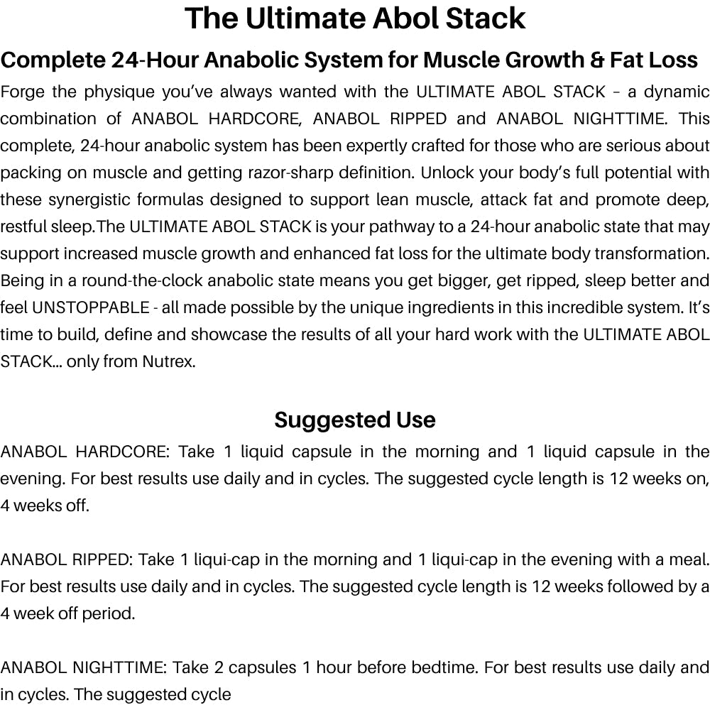 Nutrex Ultimate ABOL Stack (Complete Anabolic System for Muscle Growth & Fat Loss) Bundle - The Supplement Warehouse Pte Ltd