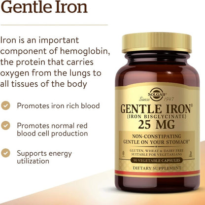 Solgar Gentle Iron 25mg (Iron Bisglycinate) 90 veg caps 033984012493 - The Supplement Warehouse Pte Ltd