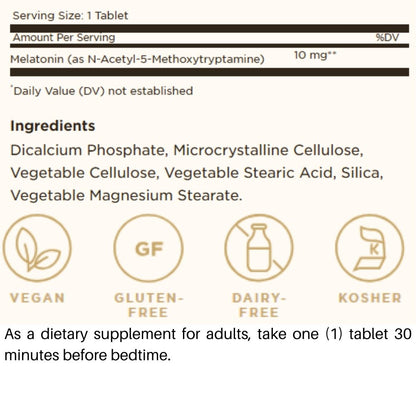 Solgar Melatonin 10 mg 60 tabs 033984019560 - The Supplement Warehouse Pte Ltd