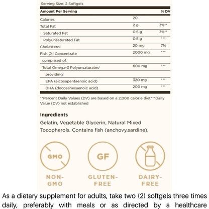 Solgar Omega - 3 Fish Oil Concentrate Purified to Remove Mercury 120 gels 033984017887 - The Supplement Warehouse Pte Ltd