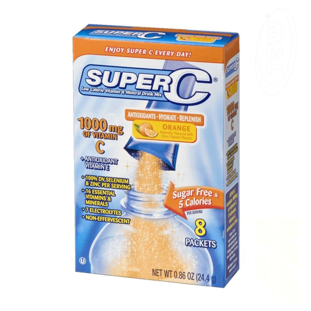 Super C Vitamin & Mineral Drink Mix 8 pkt (per pkt: 1000mg Vitamin C + 16 Vitamins & Minerals + 7 Electrolytes) 072392323128 - The Supplement Warehouse Pte Ltd