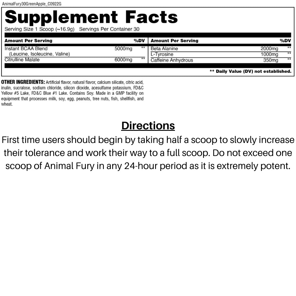 Universal Animal Fury Pre-Workout 30srv 039442032584- The Supplement Warehouse Pte Ltd